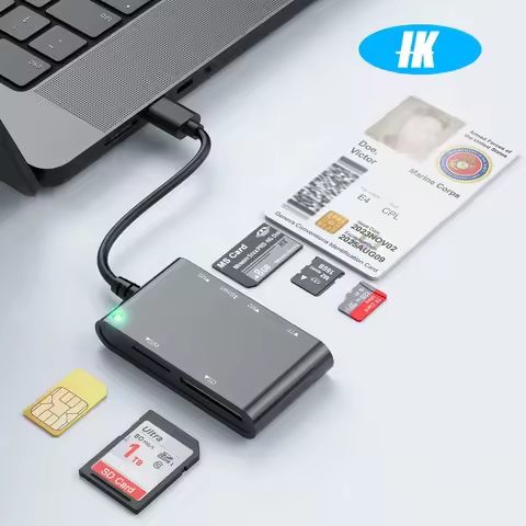 6 IN 1 Smart Multi-function Card Reader USB/Type C to Smart/MS/M2/TF/SIM/SD Memory Card Bank Card Re