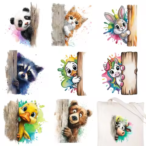 9 Pcs Cute Animals Peeking Wood for Clothing T-Shirt Jeans Applications for clothing, T-shirts, jean