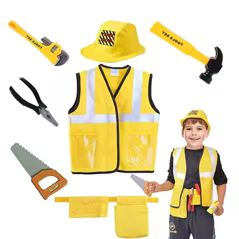 3-7Y Toddler Construction Worker Costume Construction Job Career Dress Up Costumes 5pc Tool Set Best