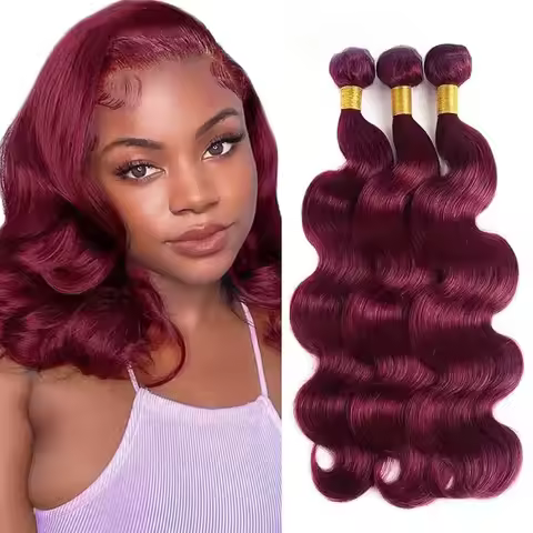 Body Wave 99J Burgundy Human Hair Bundles Red Hair Extensions 1/3 Bundles Virgin Hair 99J Burgundy H