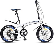 Fashionable Simplicity 7 Speed Folding Bike 20 Inch Foldable Compact Bicycle with Low Step-Through Steel Frame Comfort Saddle and Fenders for Adults White