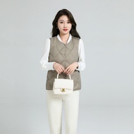 UNIQLO ของแท้เสื้อกั๊กลงรูปตัวยูแบบญี่ปุ่นฤดูใบไม้ร่วงและฤดูหนาวสำหรับผู้หญิงเสื้อกั๊กเสื้อแจ็คเก็ตไ