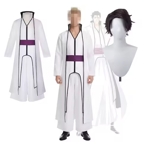 Anime Sosuke Aizen Cosplay Costume And Wigs Bleach Hueco Mundo White Uniform Set Halloween Aizen's S