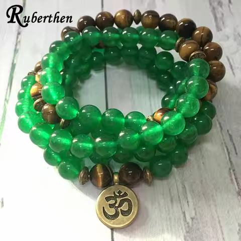 Ruberthen On Sale Yoga 4 Wrap Bracelet Brass Ohm Charm Women`s Yogi Bracelet 108 Mala Meditation Bal