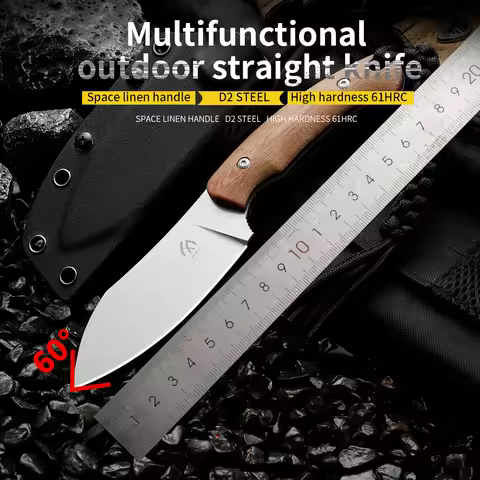 High quality K110 steel outdoor knife, hemp handle integrated knife, wilderness survival knife, high