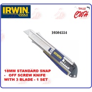 IRWIN 10504554 18MM STANDARD SNAP - OFF SCREW KNIFE WITH 3 BLADE - 1 SET SCISSOR CUTTER CUTTING 1050