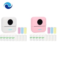 Mini Portable Printer, Inkless Sticker Printer with 12 Rolls Paper, Mini Thermal Printer for Notes/Photos/Stickers