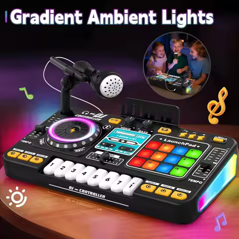 DJ Mixer for Kids, Toddler DJ Mixing Table with DJ Turntable, Game Mode, Light & Speed Control and M