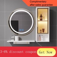 ！Bathroom Mirror Cabinet Azure Elegant WEILANYAJIEBathroom round Smart Mirror Cabinet Wall-Mounted with Laminate Lamp De