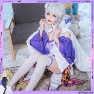 【Ready stock】Emilia Dress Cosplay Sets Wig Women Costume Anime Party Halloween Cloak