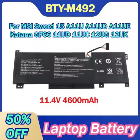BTY-M492 11.4V 4600mAh Laptop Battery For MSI Sword 15 A11U A11UD A11UE Katana GF66 11UD 11UC 12UG 1
