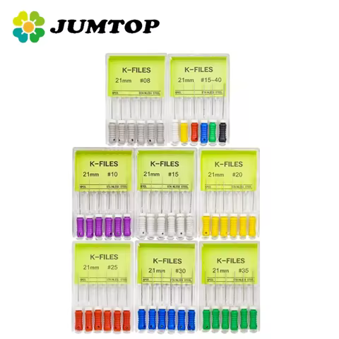JUMTOP 6Pcs Dental K Files Root Cannal Endo File 21mm 25mm Stainless Steel Endodontic Instruments De