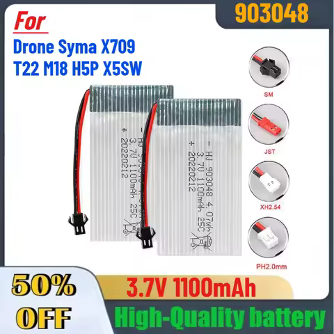 3.7V 1100mAh 903048 Rechargeable Lithium Battery for Drone Syma X709 T22 M18 H5P X5SW Quadcopter RC 