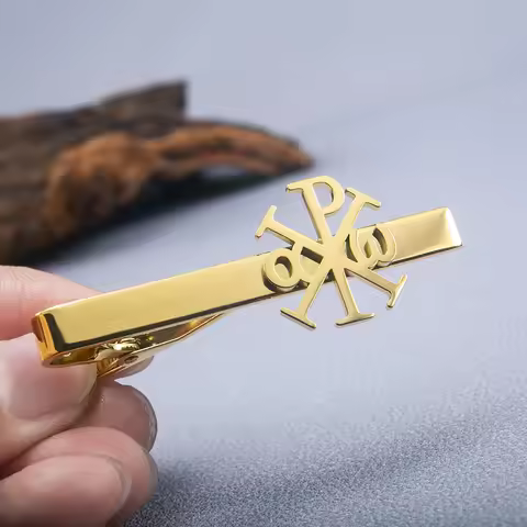 Classic Chi-Rho Alpha Omega Christian Cross Tie Clip Stainless Steel Mens Suit Necktie Clip Religiou
