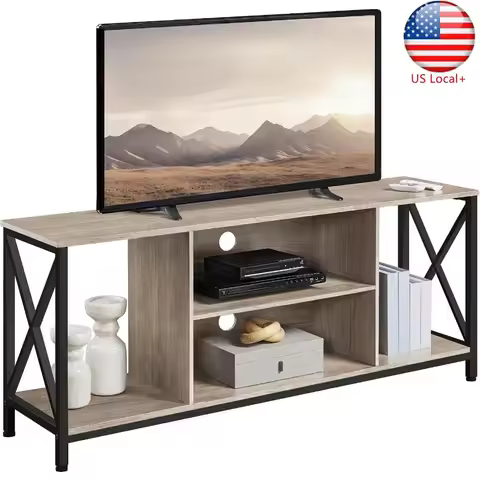 TV Stand for 65 Inch TVs, Living Room X-Frame Console Table, Gray Metal with Scratch-Resistant Finis
