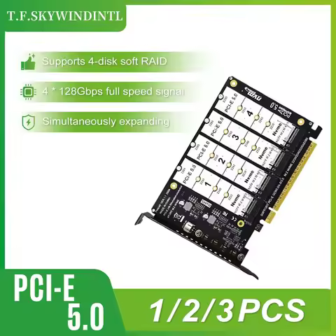 PCIe 16X 5.0 4-port NVMe Expansion Card PCIe 5.0 X16 to NVMe M.2 M Key SSD Adapter Card Supports 3.0