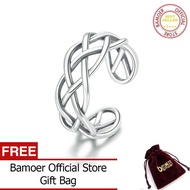 BAMOER Nhẫn Kết Cấu Dệt Bằng Bạc Ý 925 Thật Nhẫn Đeo Tay Hở Điều Chỉnh Được Cho Nữ Trang Sức Đám Cướ