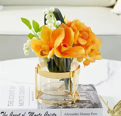 Hydroponic Metal Vase with Artificial Flower - Decorative Accessories & Table Ornament