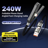 2-IN-1 USB + Type C 240W Fast Charging Cable With Foldable Holder Type-C Quick Charge Line USB Mobil