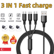3 In 1 USB Cable Fast Charging Cable Charging Micro USB/Type-C For Samsung Android Iphone