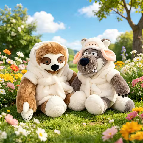 35CM Creative Cartoon Design Sloth Wolf with Cute Pajamas Plush Toys Soft Fairy Tale Animal Plushie