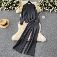 ❄️GREAT BKK [ ชุดเซ็ต 2 ชิ้น Airport look ] เสื้อสเวเตอร์ไหมพรม ทอลายเปีย+กางเกงขายาว พรีเมียม ทอนุ่