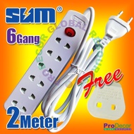 SUM Multi 2 pin plug Trailing Socket-6 Way 2 Pin Extension Socket with 2-Pin Europe Pin With 2 meter wire AC
