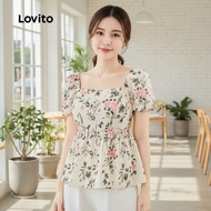 Lovito Women's Floral Print Ruffle Trim Spring/Summer Blouse in Multiple Colors L134ED445