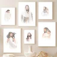 Potret Jesus Kristus Peluk Air Wall Art Cetak Kanvas Lukisan Poster Nordik Dekorasi Gambar untuk Bil