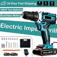 766VF Cordless Drill Hammer Drill Electric Impact Drill 2 Speed Bateri Hand Drill 3-In-1 Screwdriver