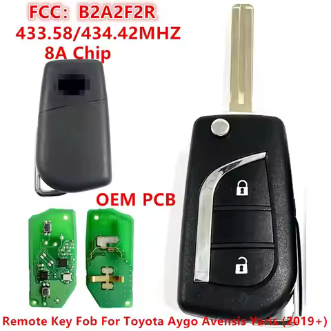 B3W2F2R With OEM pcb 2 Button Flip Remote Key Fob For Toyota Aygo Avensis Yaris (2019+) FCCID: B3W2F