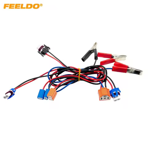 FEELDO Car LED HID Plug Adapter Power Cord With Clip To H1/H4/H7/9005 Socket Auto Light Testing Wire