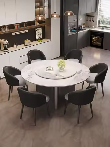 ！@Circular Sintered Stone Dining Table Chair Set Modern Light Luxury Round Dining Table for Home met