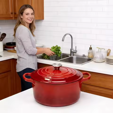 7QT Cast Iron Dutch Oven With Lid, Enameled Cast Iron Dutch Oven With Lid And Dual Handles, Heat Res