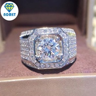 【Fast delivery】NOMET 14K Gold Solitaire Male 2ct Lab Zircon Moissanite Ring Silver Color Jewelry Eng