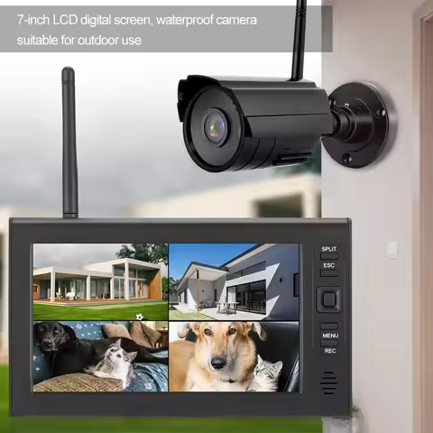 7 Inch LCD Wireless WIFI 4CH Security Monitor System Display+Camera IR Cameras Memory Card Wireless 