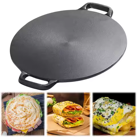 10.2/11/11.8/12.6/13.4 Inch Grill Pan with Handles BBQ Griddle Cast Iron Round Griddle Baking Tray f