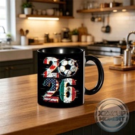 2026 Host Nations Glitch Mug Black Base with Canada USA Mexico Flags in Digital Distortion Style & S