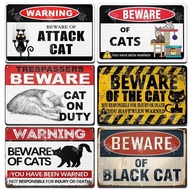 Beware of Cat Sign - Aluminum - Cat Door Signs - Attack Cat Sign - Cute Cats Warning Decor Signs for
