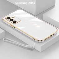 Casing Samsung A05s Case Plating Solid Color Cover Lanyard Soft TPU Phone Case Samsung Galaxy A05s