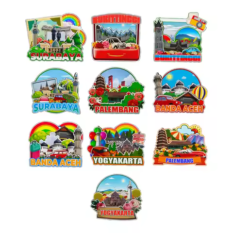 Decorative Magnets for Bukittinggi Banda Aceh Surabaya Yogyakarta Palembang Indonesia City Landmark 