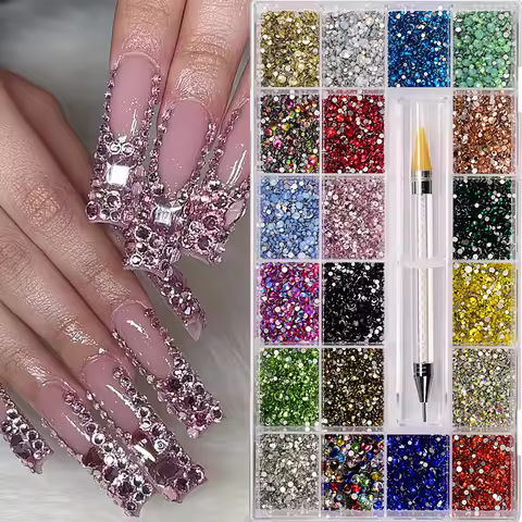 20colors 1.5mm Round Crystals Rhinestones kit with Picker 3D Colorful Flatback Nail Gemstones Shine 
