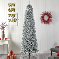 7.5FT Snow Flocked Slim Christmas Tree Artificial 1100 Thick Branch Tips Fir Hinged Pencil Xmas Tree