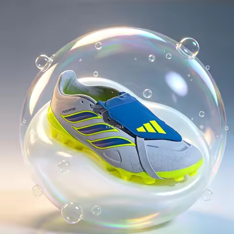 Authentic JS0345 Unisex AG Firm Ground Soccer Cleats Crystal Blue Light Blue Bright Yellow Fluoresce