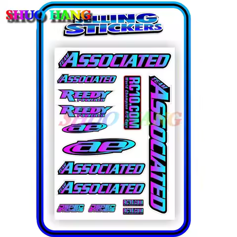 TEAM ASSOCIATED RC STICKERS DECAL 1/10 1/8 TC7 CAR BUGGY OFF ROAD PINK BLUE B Motorcycle Accessories