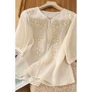 2025夏季新款妈妈夏装V领短袖T恤棉麻蕾丝花边女高端洋气新款女装2025夏季新款妈妈夏装V领短袖T恤棉麻蕾丝花边女高端洋气新款女装8/26
