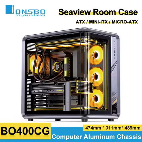Jonsbo BO400CG ATX PC Case Aluminum Curved Glass Pillarless Seaview Room Chassis 10 Fan Slots Comput