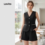 Lovito Chic Women's Solid Button-Up Top or Bottom Set L133AD633
