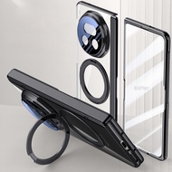 เคสใสสำหรับ Huawei HONOR Magic V5ฟิล์มกระจกแม่เหล็ก5Gเคสด้านหลังขาตั้งโทรศัพท์แบบแข็งป้องกันลายนิ้วม