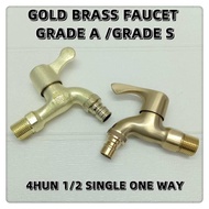 FAUCET 4HUN 1/2 GOLD BRASS SINGLE ONE WAY WATER TAP BASIN SINKI WALL MOUNTED BATHROOM WASHING MACHINE KEPALA PAIP